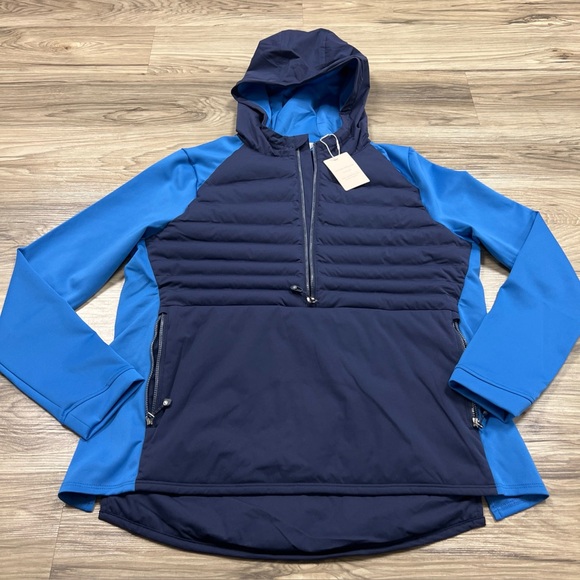 Peter Millar Jackets & Blazers - Peter Millar Merge 1/2 Zip Hooded Jacket Navy/Abaco Blue Women Large LF24EZ09
